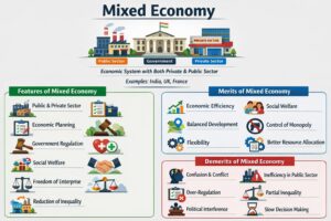 Read more about the article What is Mixed Economy? Explain its Features, Merits and Demerits.