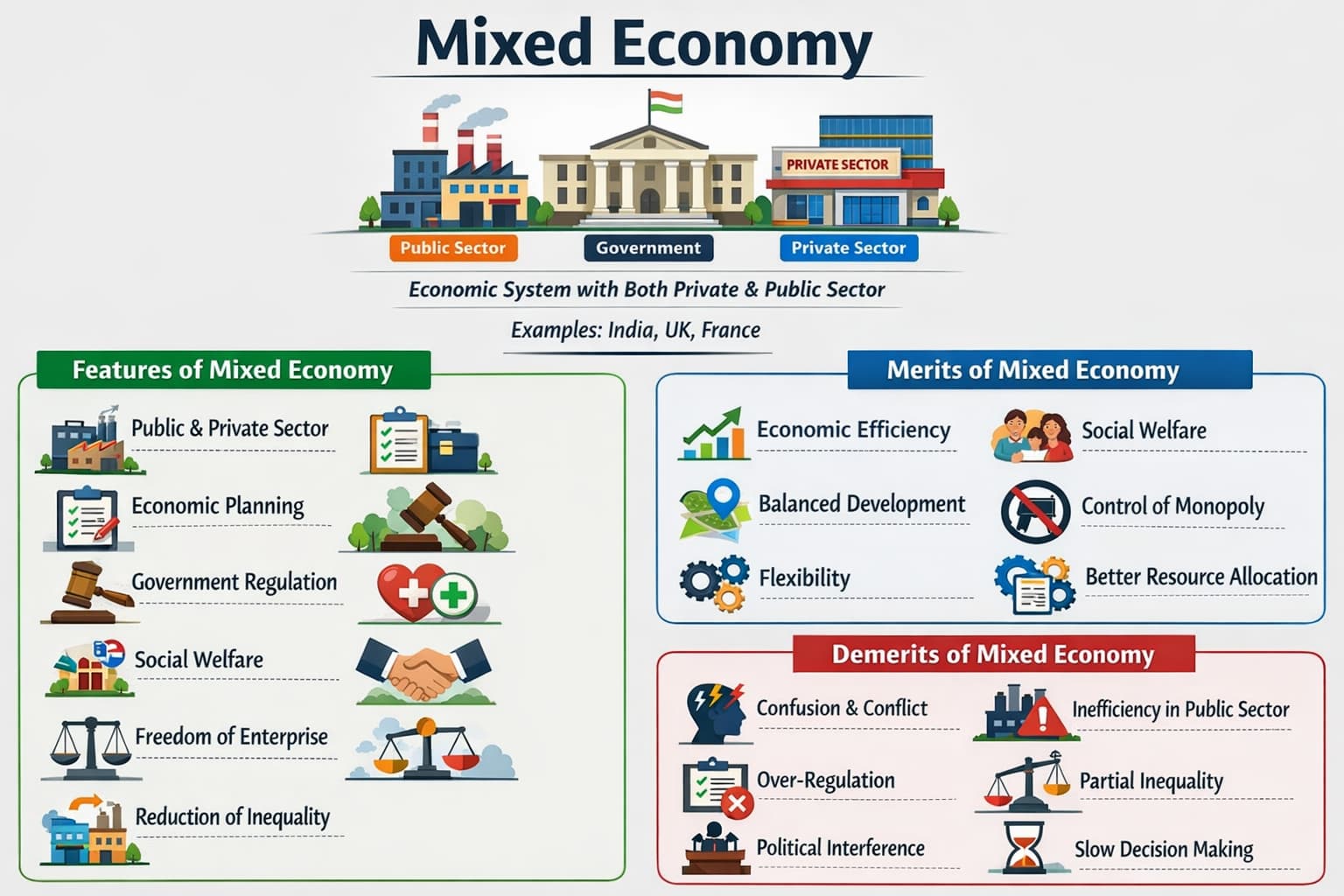 You are currently viewing What is Mixed Economy? Explain its Features, Merits and Demerits.